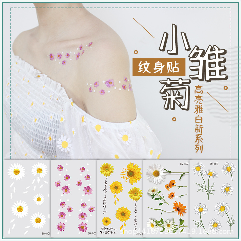 New Waterproof Sweat-proof Flower Tattoo Sticker Small Fresh Daisy Women's Face Arm Temporary Tattoo Sticker