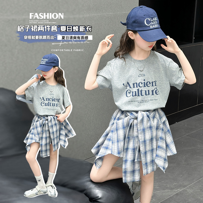 Girls' suit Summer 2025 New Style Children's Summer Thin T-Shirt Short Skirt Girls' Skirt Two-Piece Set