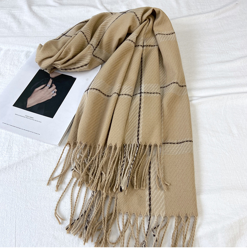 250g Weight Scarf Classification Holiday, Street Occasion Imitation cashmere Material Plaid Pattern Autumn&Winter Season Women's Gender Tassel Design Basic, Classic Style Style Women's Basic Classic Style Plaid Imitation Cashmere Tassel Scarf 25