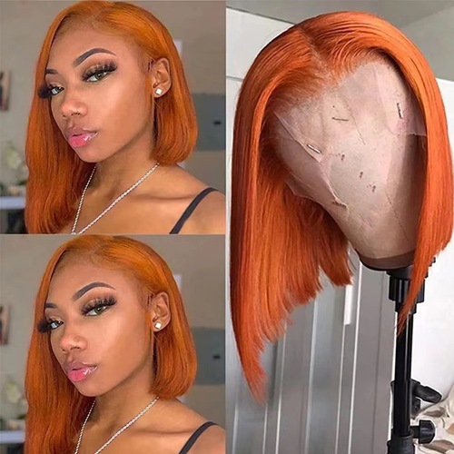 Lace Bob Wig with Front Lace, Orange, Short Straight Lace Front Wig, 13x4 Bob Wig with Bob Haircut