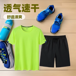 新款爆款速干情侣运动套装男士短袖t恤运动服宽松休闲裤二开品质