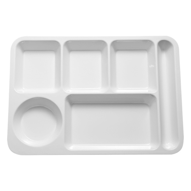 Melamina cuatro-placa rejilla dividida Placa de comida rápida de plástico blanco imitación porcelana escuela comedor vajilla al por mayor