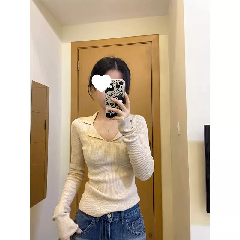 纯欲风辣妹POLO针织衫女开春穿搭打底设计感小众修身显瘦别致上衣|undefined