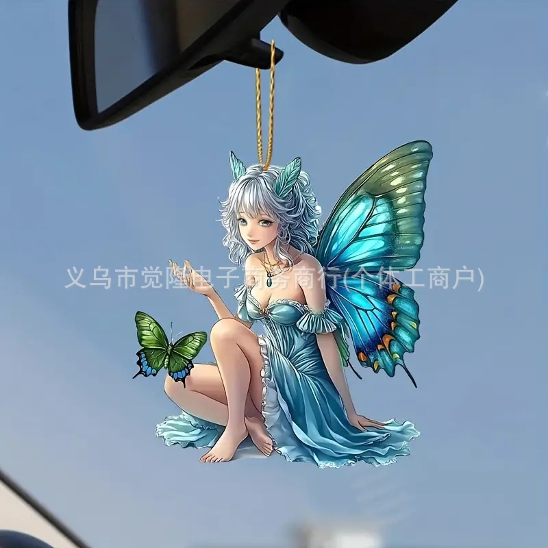 Nuevo estilo de Navidad delicada mariposa elfo transfronterizo acrílico plano automóvil espejo retrovisor interior decoración colgante
