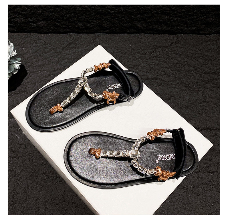 Dép sandal nữ quai ngang thắt nút, đế bằng, khóa dán, mũi tròn — Màu nâu pha lê, Màu nâu thắt nút, Màu đen thắt nút chi tiết 23