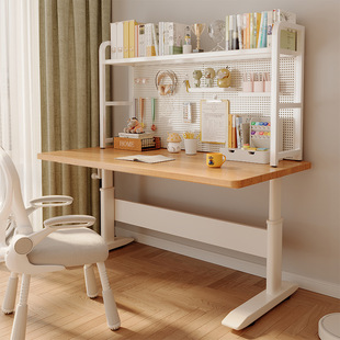 Study Table Children's Solid Wood Desk Bookshelf Integrated Writing Desk Primary School Student Home Computer Desk Liftable Table