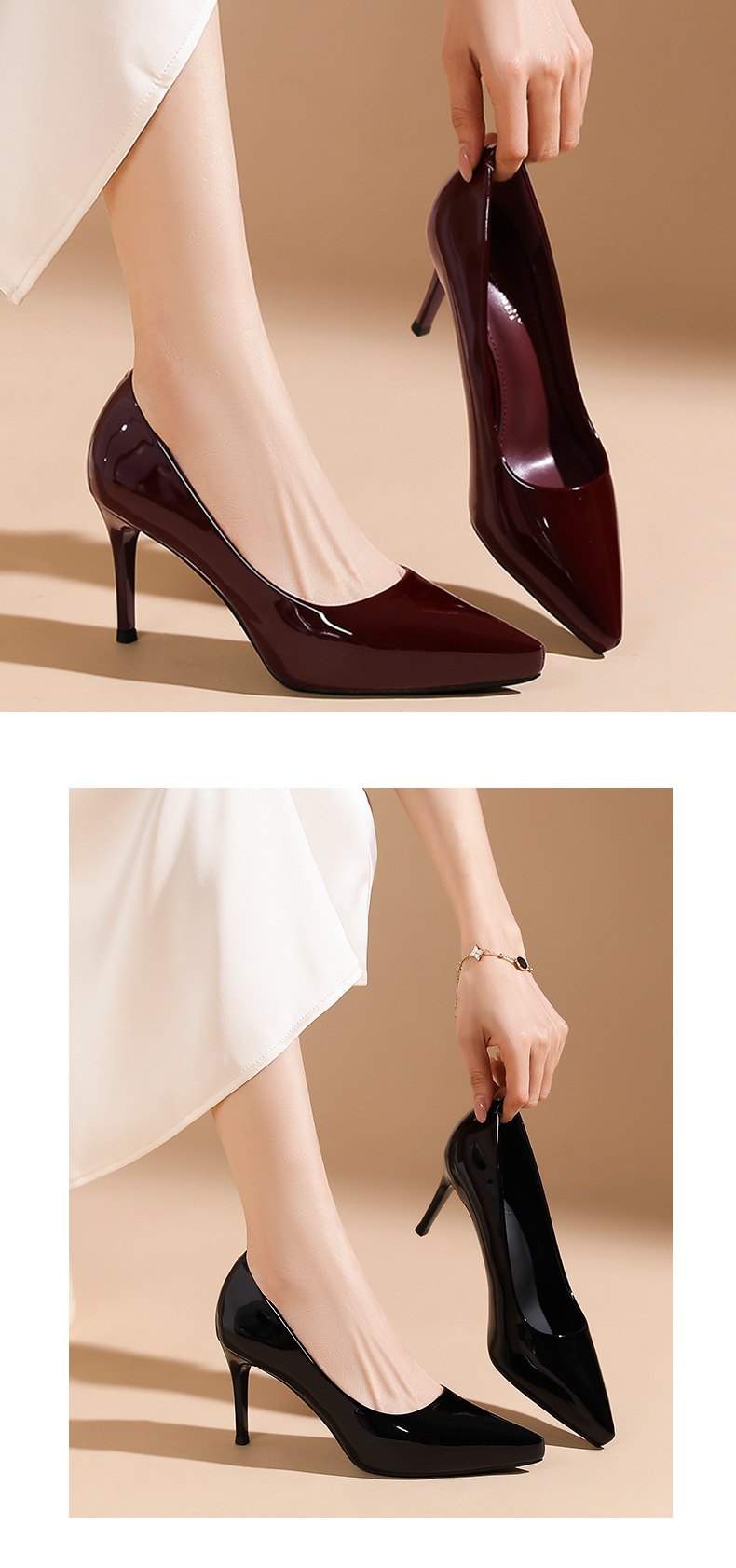 Giày cao gót nữ mũi nhọn đế xuồng, gót 10 cm, miệng nông thanh lịch — Khỏa thân-10cm chi tiết 7