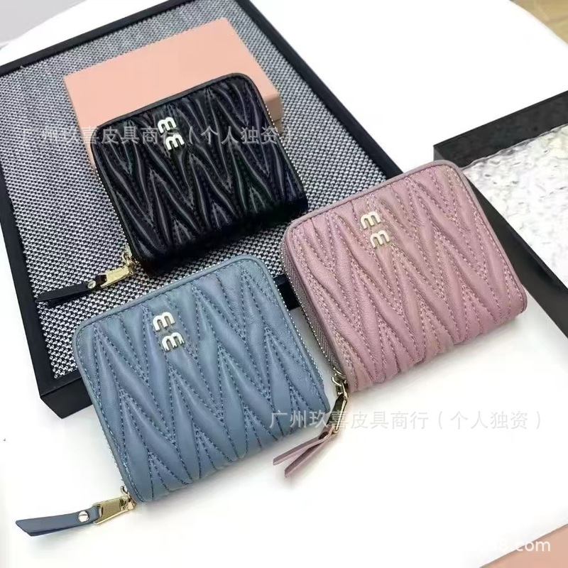 新款真皮褶皱对折钱包女士清新甜美钱夹大容量多卡拉女包潮流女包|undefined