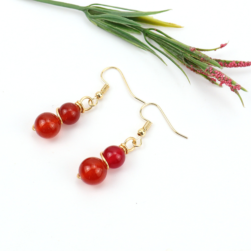 8g Weight Ferroalloy Ear Needle Material Drop Earrings Classification 1 Pair Quantity Holiday, Daily Occasion natural stone, Copper Material Gourd Pattern Women's Gender Beaded Design Casual, Pastoral Style 1 Pair Casual Pastoral Gourd Beaded Natural Stone Copper Drop Earrings 8