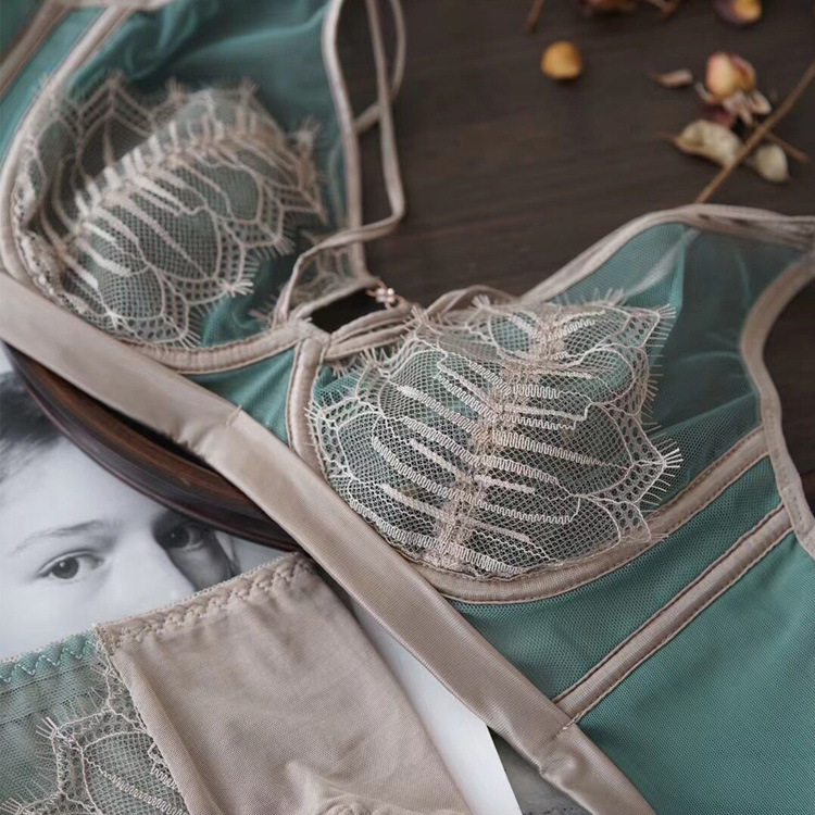 3198 entidad sexy pestañas encaje de malla de cristal taza ropa interior de las mujeres ultra-Delgado transpirable pecho grande soporte sujetador