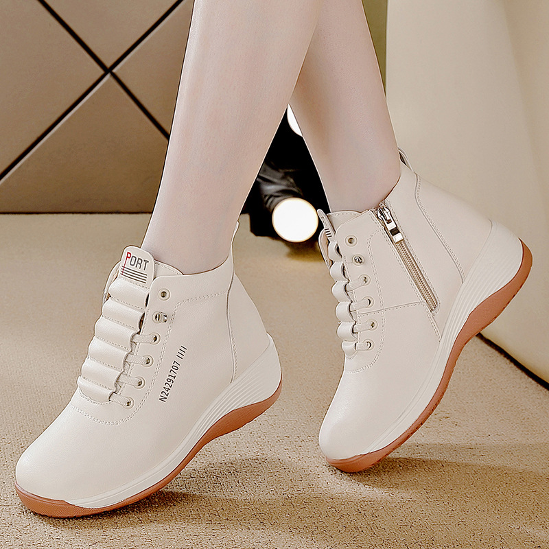 Autumn High-Top Thick-Soled Women's Shoes, Fashionable and Trendy Women's Shoes, Everyday Versatile Flats, Boots, Small Leather Shoes, Simple Short Boots