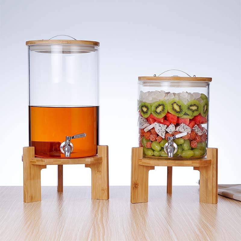 Nueva gran capacidad sellada enzima barril hogar borosilicato vidrio vino tarro de verano con grifo jugo de vino fabricante