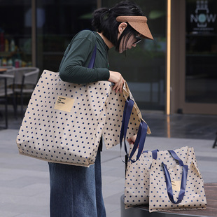 Linen Polka Dot High-End Frosted Plastic Bag Clothing Store Handbag Gift Bag Custom Sticker Logo Ready Stock Batch