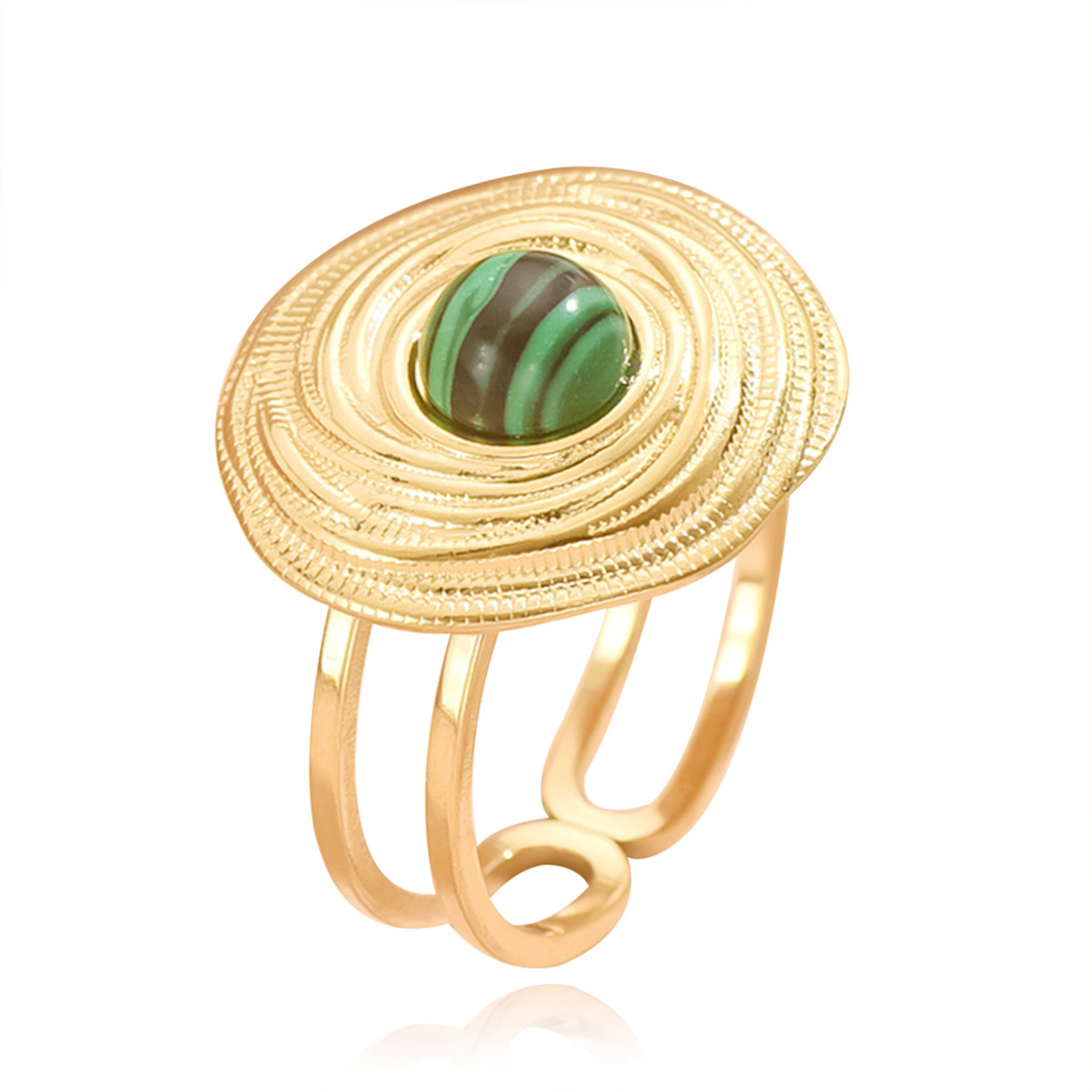 국경 복고풍 궁전 스타일 천연석 상감 기하학적 원형 개방 스테인레스 스틸 반지 여성 반지 중동 공급
