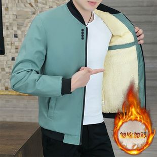 Autumn and Winter fleece-lined Thickened Men's Jacket for Youth Korean Fashionable Slim-fit Casual Short Cotton Jacket for Men