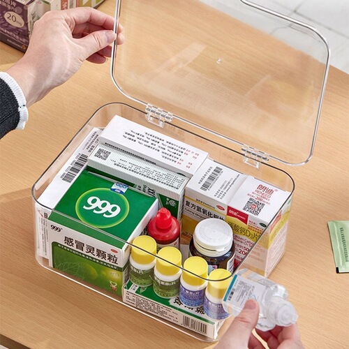 Medicine box family first aid large capacity transparent student dormitory dustproof medical and epidemic prevention drug storage box with lid