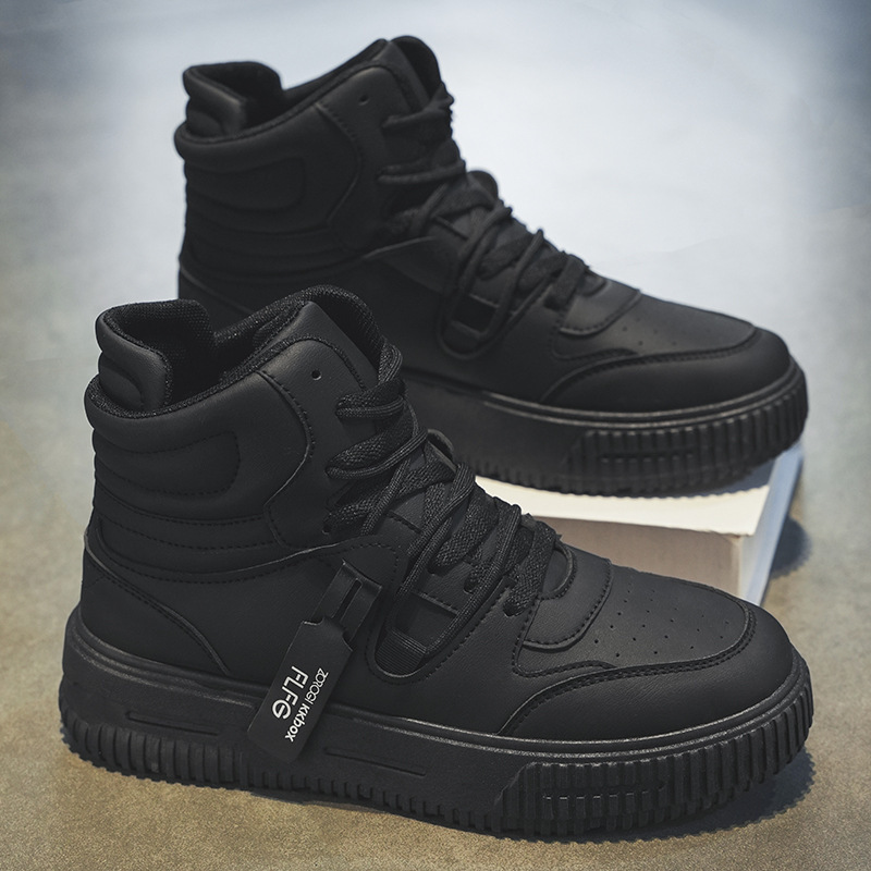 High-Top Men's Shoes Autum 2025 New Men's Sports and Leisure Trend Versatile Genuine Leather Waterproof Anti-Slip White Sneakers