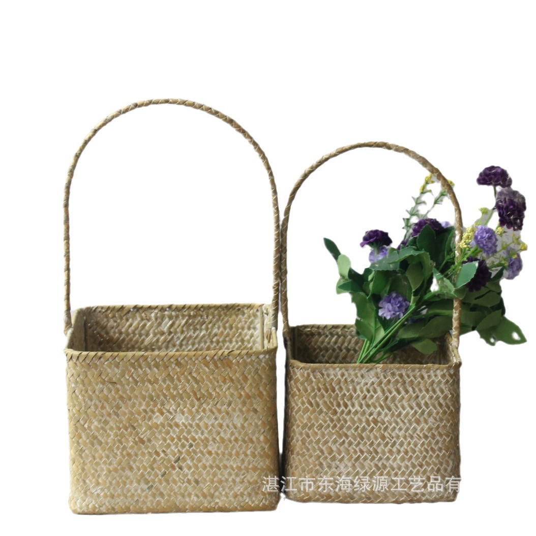Now decorated gift wedding flower basket handle 001 basket full moon ✅ woven souvenir Nordic style single sea W18