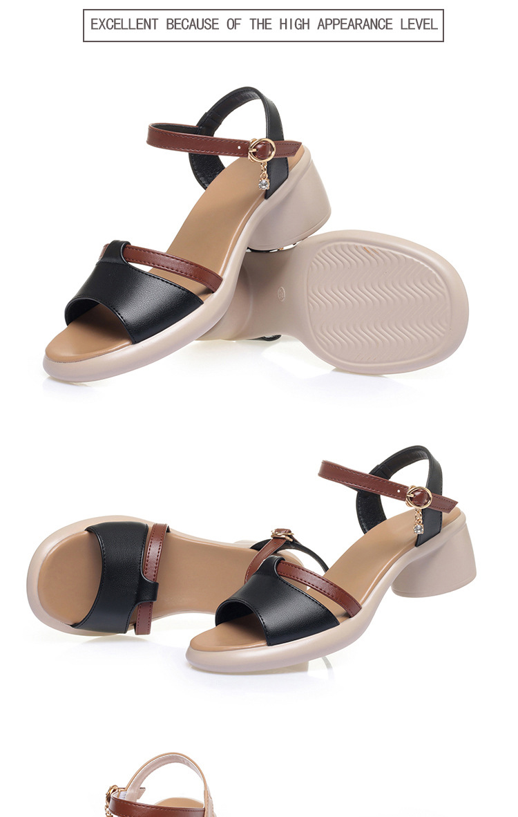 Sandal nữ quai ngang một dây gót vuông thấp đế mềm phối màu — màu đen chi tiết 16