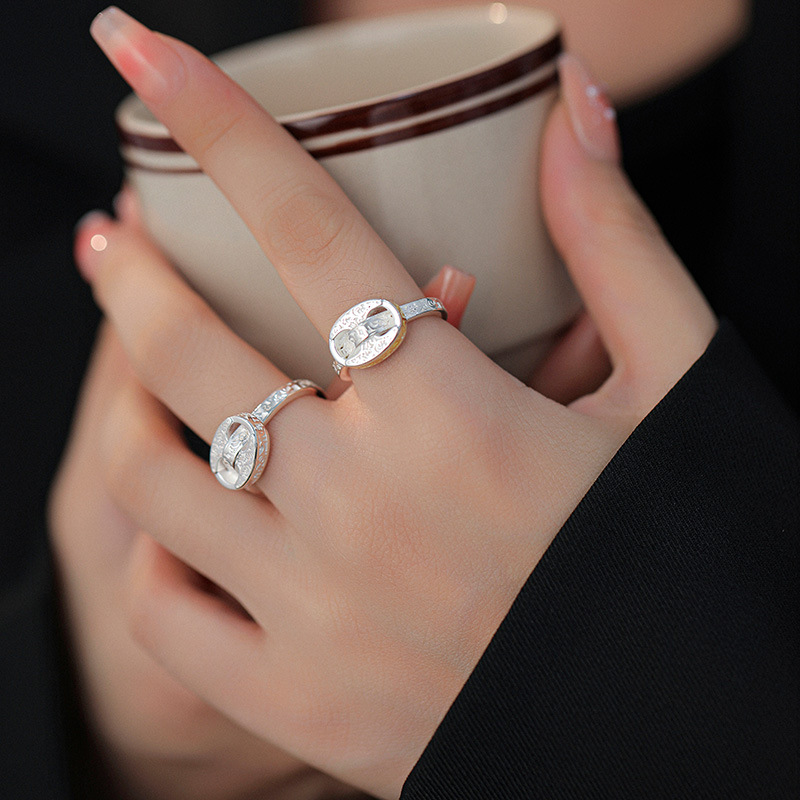 Silver Tang Grass Pattern Pig Nose Ring Simple Luxury Jewellery_voghion.com