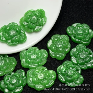 缅甸翡翠干青雕花玉花朵吊坠耳坠散件批发 diy玉石饰品发簪配件