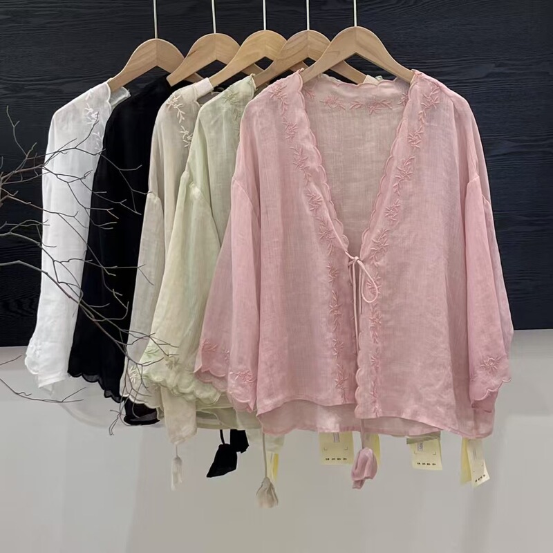 25 Years New Summer Ramie Shirt Pure Color Embroidered Lace Lace Outer Cardigan Literary Simple Sun Protection Top 25 Years New Summer Ramie Shirt Pure Color Embroidered Lace Lace Outer Cardigan Literary Simple Sun Protection Top