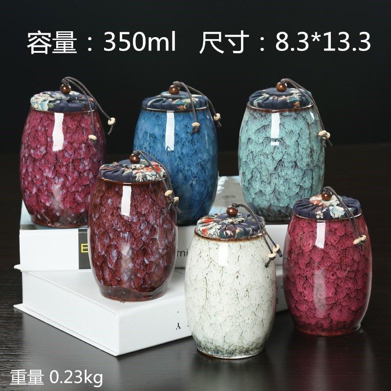 Kitchen storage tank powder storage sealed tank kiln ceramic home gift tea jar 11