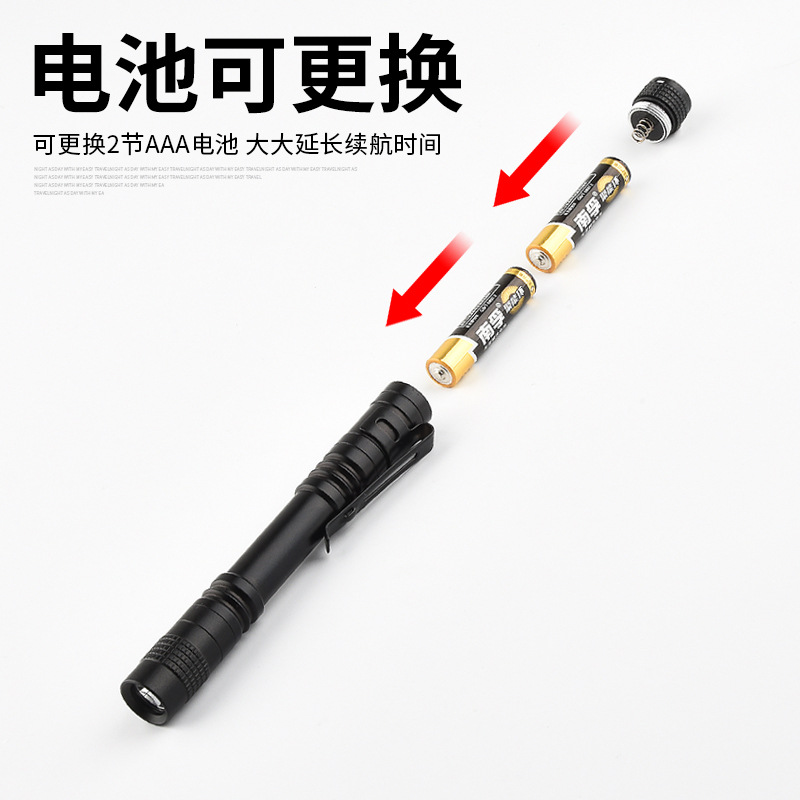Mini linterna transfronteriza aleación de aluminio pluma clip lámpara hogar linterna AAA al aire libre linterna de luz fuerte al por mayor