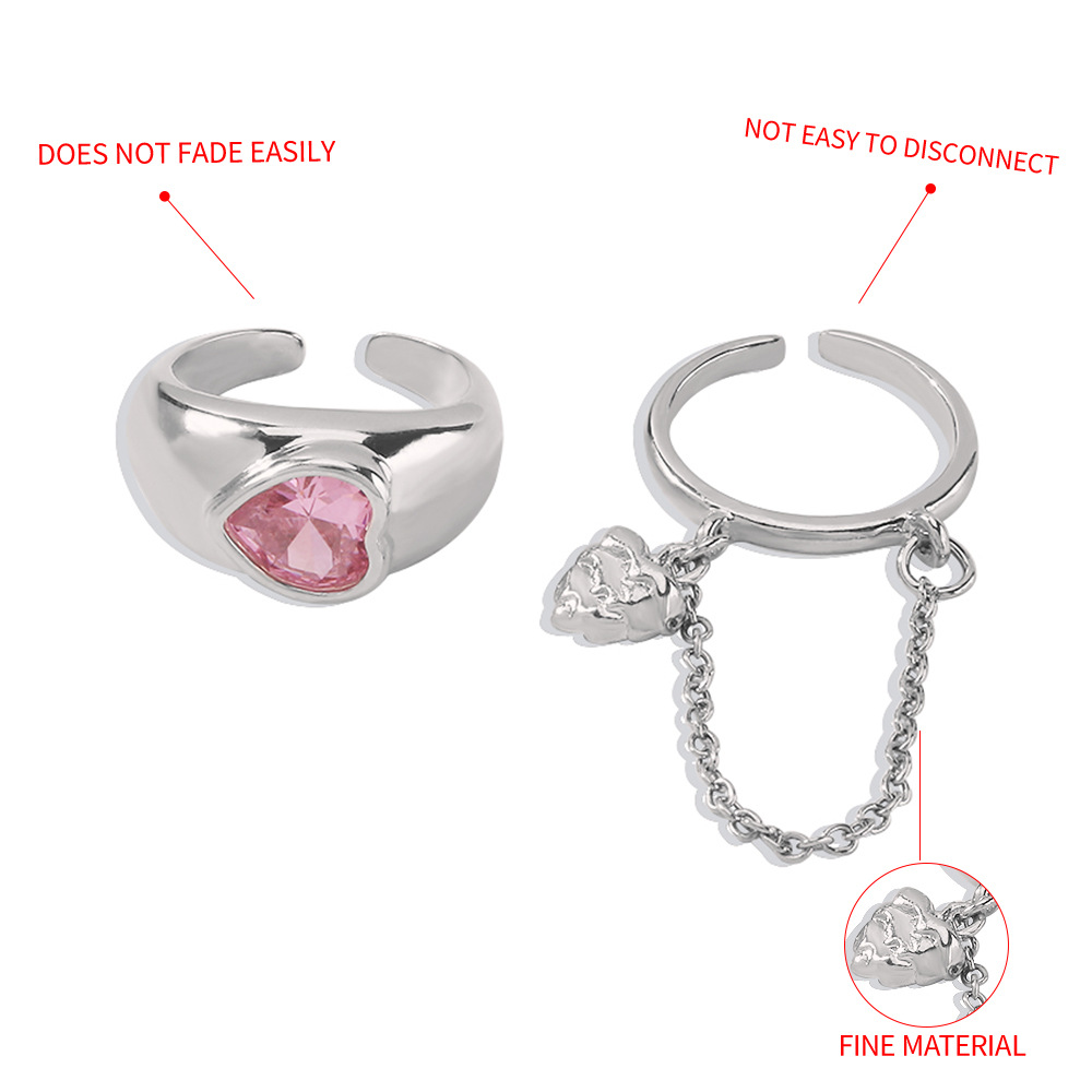 European And American Cross-border Jewelry Chain Heart Ring Sweet And Spicy Retro Exaggerated Ring display picture 6