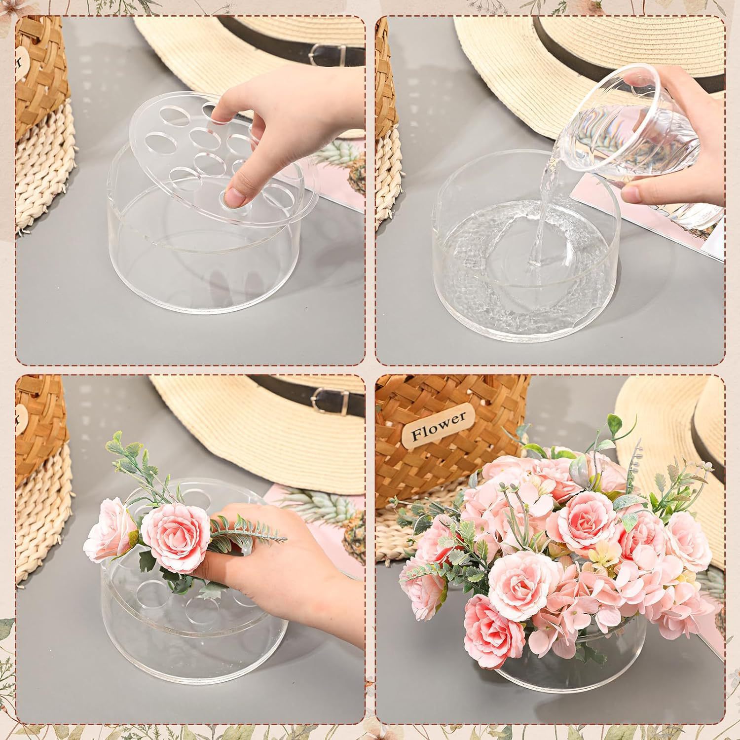 Amazon transparent acrylic vase anti-leakage cylindrical flower table flower arrangement hydroponic center decoration