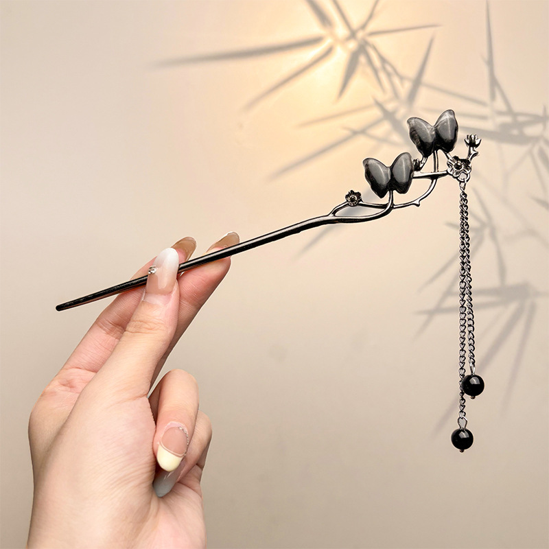 Retro simple nicho de alta estética oriental diseño de cabello de flores de frascos de estilo antiguo cabello