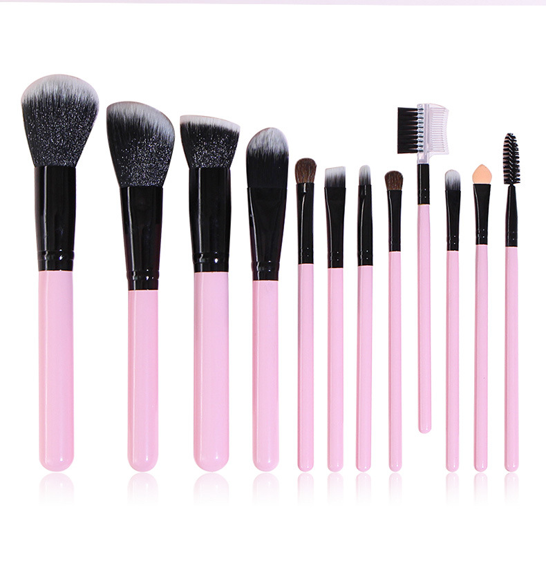 Simple Style Pink Artificial Fiber Aluminum Wooden Handle Makeup Brushes 12 Pieces display picture 3