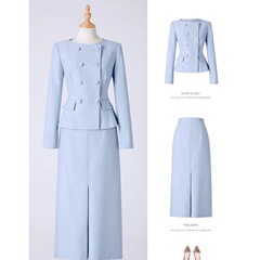 通勤ブルースーツ職業服新型ファッション気質減齢コート半身スカート2点セット正装女性