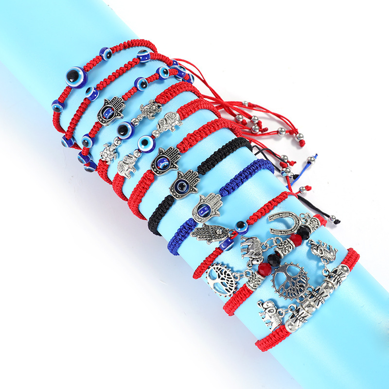 Cross-border Hot-selling Handmade Braided Palm Eye Evil Eye Lucky Bracelet Hamsa Blue Eye Bracelet