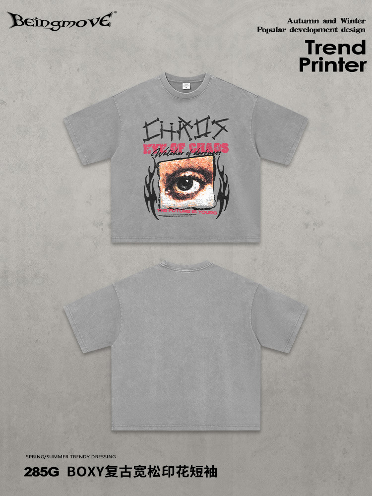 Calle secada| American High Street oscuro viento boxy retro hacer viejas camisetas de impresión de copo de nieve de manga corta marca de moda