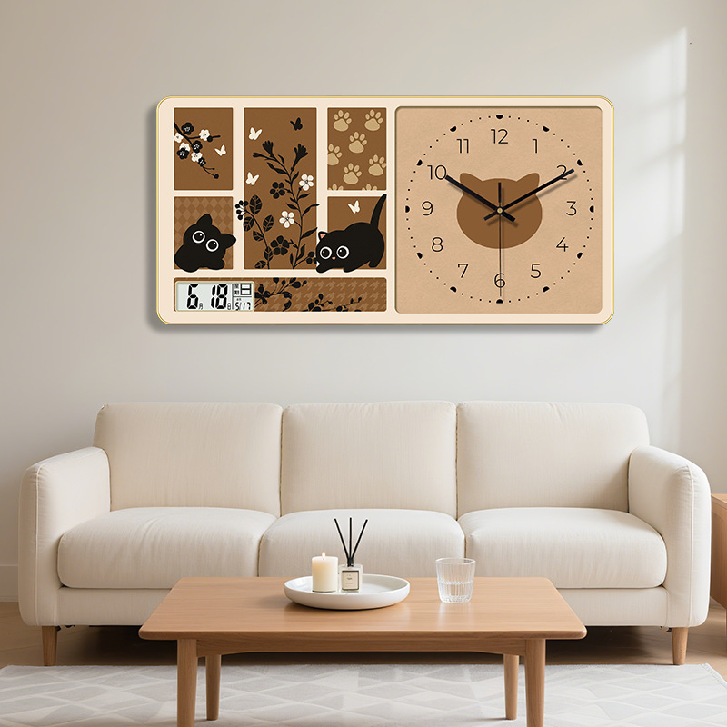 法式中古风可爱动物客厅挂钟创意卧室挂墙时钟新款卡通多巴胺钟表