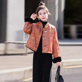 新中式国风羽绒服女2025冬季新款今年流行短款妈妈红色印花厚外套