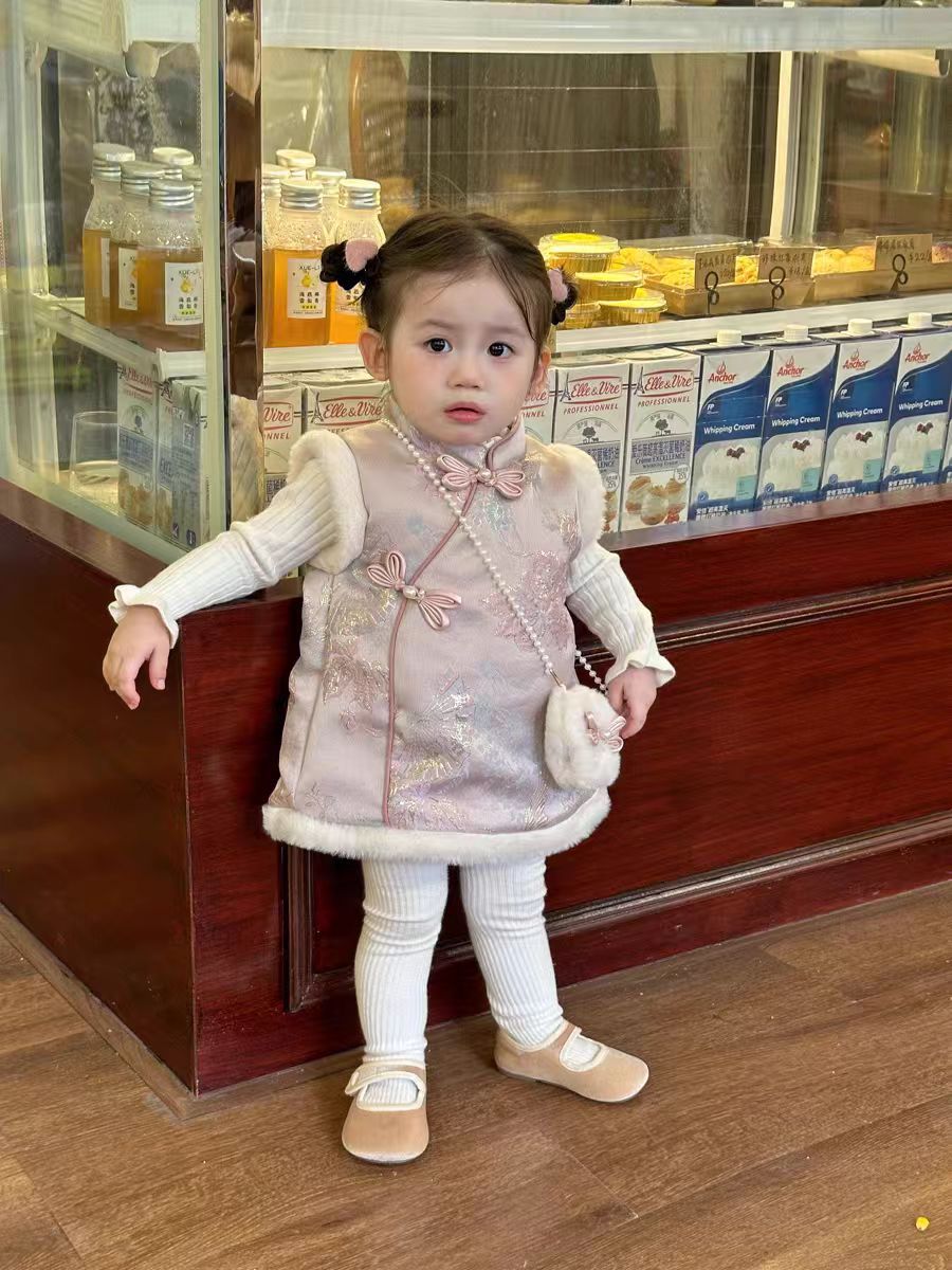 Jubileo vestido de la princesa de las niñas, vestido de aniversario, nuevo chaleco de invierno de mujeres, vestido de lana, vestido de Año Nuevo rojo