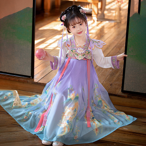 Purple fairy Hanfu girls improved embroidery costume huai cloud shoulder super fairy Ru skirt dress wholesale