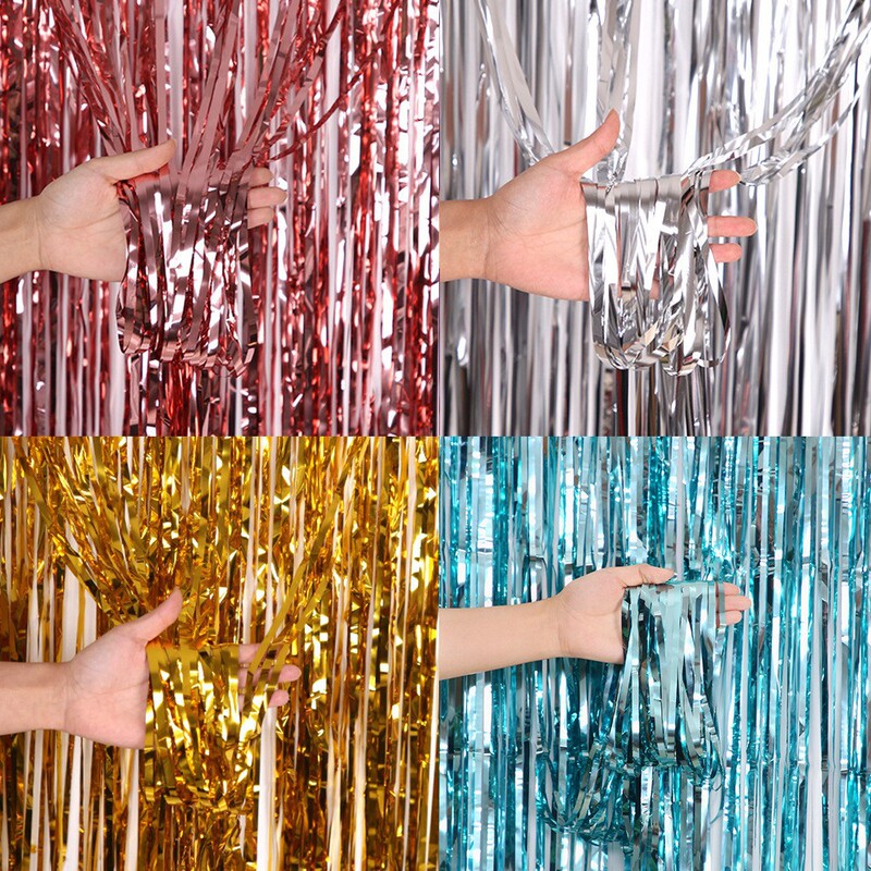 Birthday decoration rain silk curtain wedding scene layout tassel door curtain festival stage background wall bright light rain silk curtain