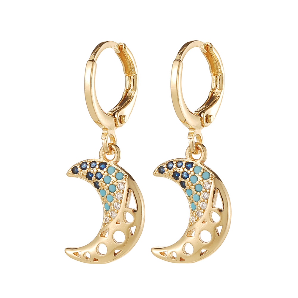 Fashion Devil's Eye Moon Fish Bone Copper Drop Earrings Inlay Zircon Copper Earrings display picture 21