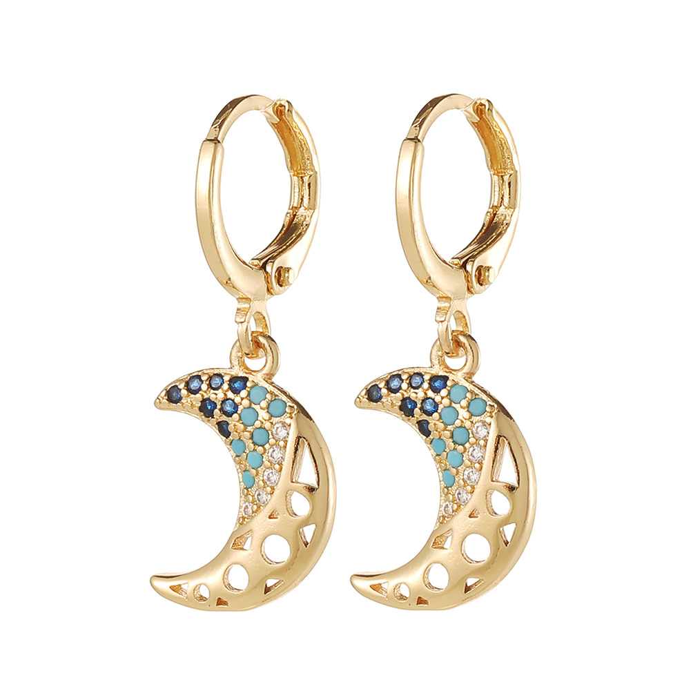 4g Weight Zircon Inlay Material Drop Earrings Classification Daily Occasion Copper Material Devil'S Eye, Moon, Fish Bone Pattern Women'S Gender Inlay Design Fashion Style Fashion Devil's Eye Moon Fish Bone Copper Drop Earrings Inlay Zircon Copper Earrings 20