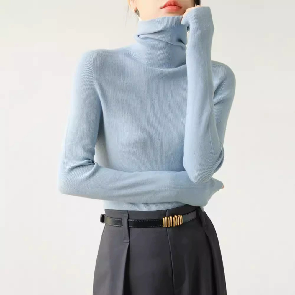 Женский трикотажный свитер-водолазка из шерсти, бесшовный, цельный, облегающий, с длинным рукавом, 20 цветов в наличии, коллекция 2025 года.