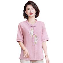 妈夏季套装中老年人女夏装收腰上衣阔腿裤两件套2025新款仿真丝