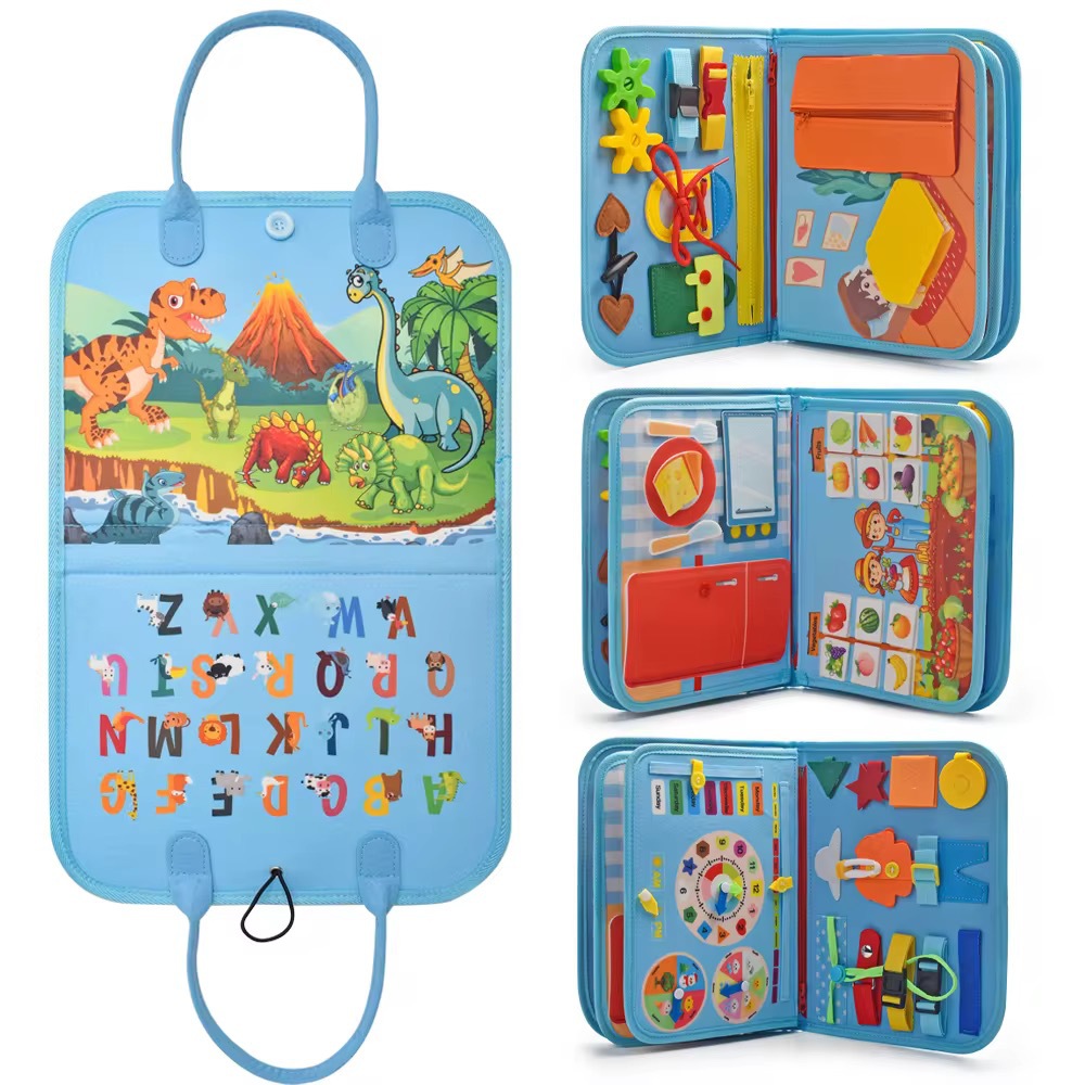 2025新款跨境毛毡学习板亚马逊男孩宝宝蒙氏早教益智恐龙忙碌板