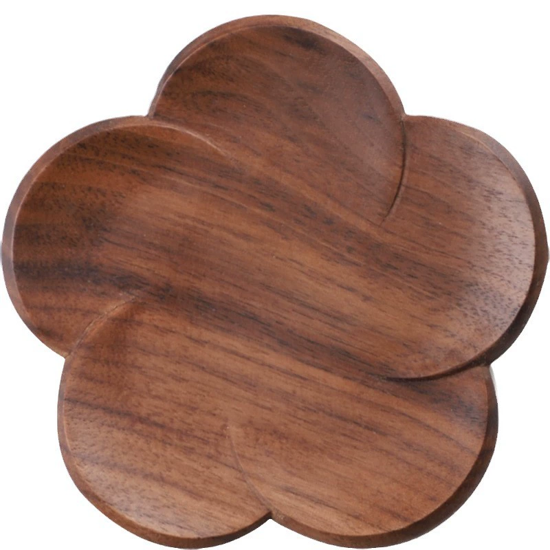  New wooden creative coasters home desktop flower shape coffee coasters tea ceremony solid wood plum blossom insulation pads