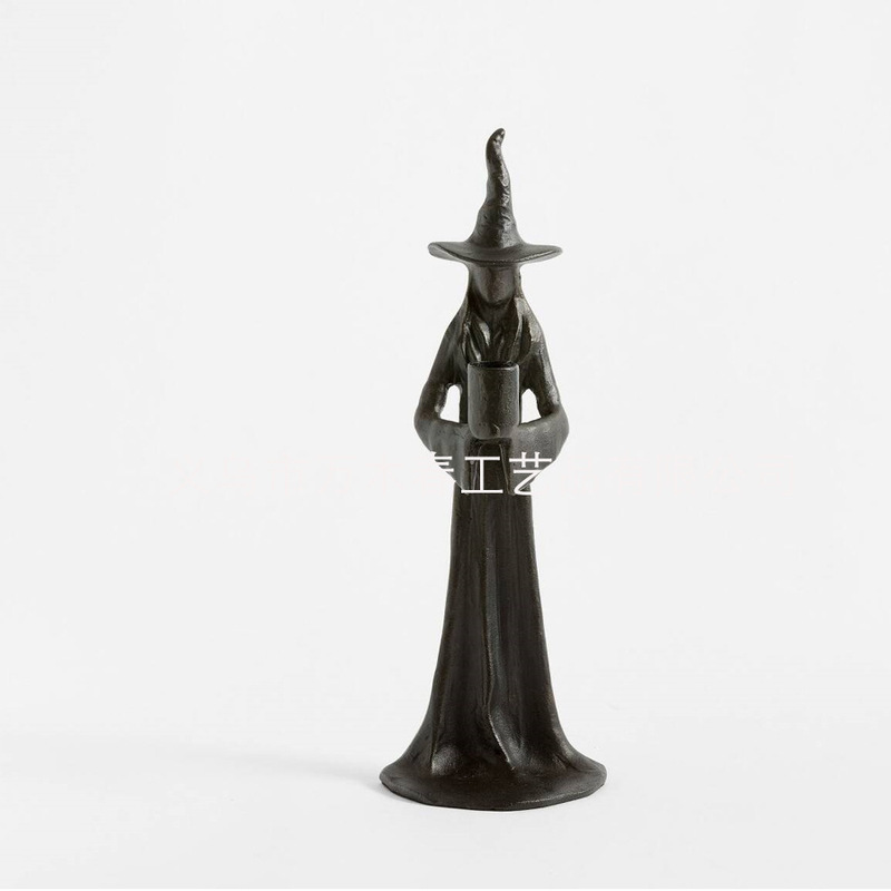 跨境新款Handmade Black Witch Statue 女巫雕像万圣节树脂烛台|undefined