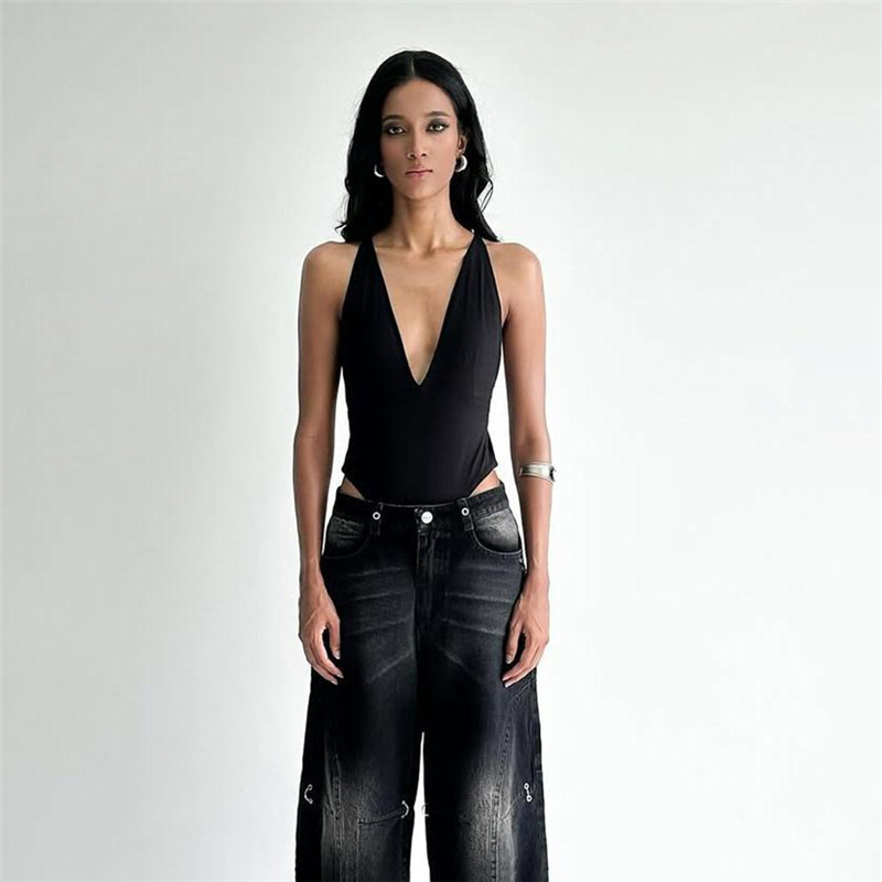 spring solid color sexy fitted bodysuit