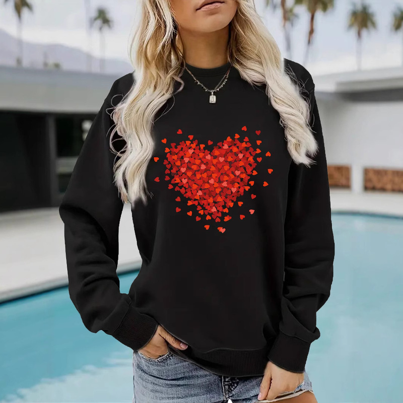 European and American Cross-border Autumn and Winter Women's Casual Long-sleeved Round Neck Heart-shaped Printed Pullover Sweatshirt Sweatshirt Valentine's Day Sweatshirt