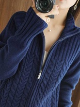 秋装年新款女士毛衣外套秋冬拉链宽松加厚针织半高领麻花开衫